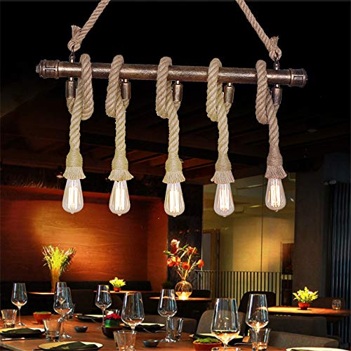 NIUYAO Industrial Hemp Rope Pendant Light 39''W Hanging Lamp